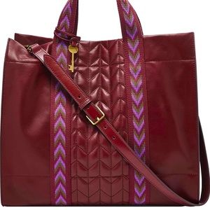 Huge Fossil Leather Satchel / Carmen Tote